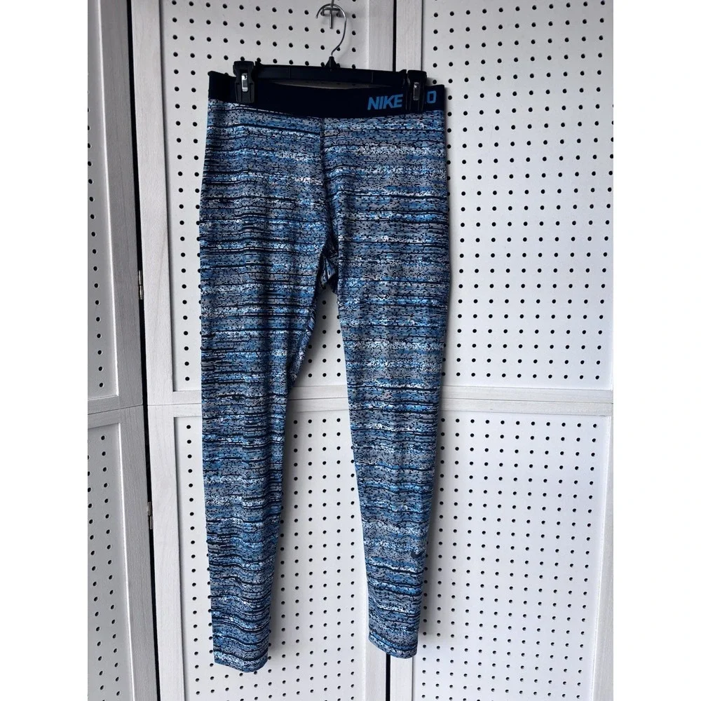Nike‎ Pro Dri Fit Leggings Running Athletic Women's Lg Blue Black Stretch